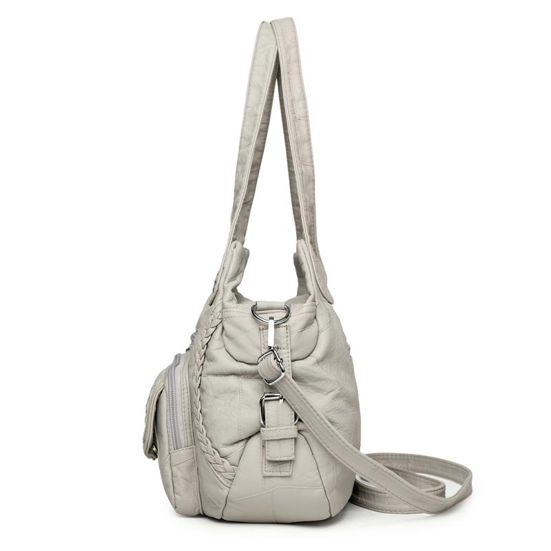 Women's Vintage Leather Shoulder Bag Multi-Zipper Pocket Crossbody Bag with Braided Detail Casual Handbag for  Use for Daily Life and Weekend Outings