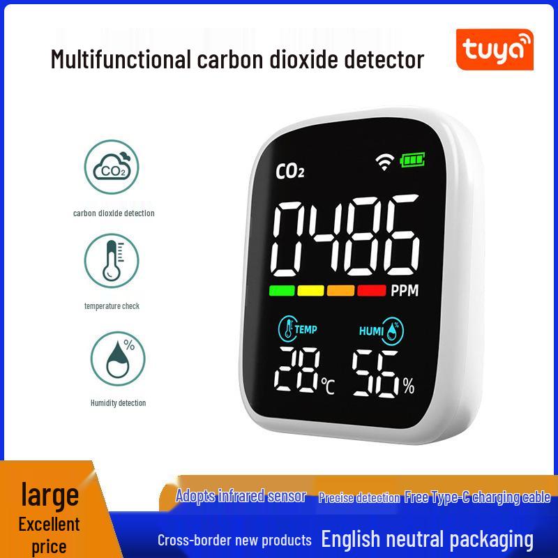 

Infrared CO2 Detector with Tuya Temp & Humidity Sensor - Accurate Air Quality Monitoring 70*84*35 mm