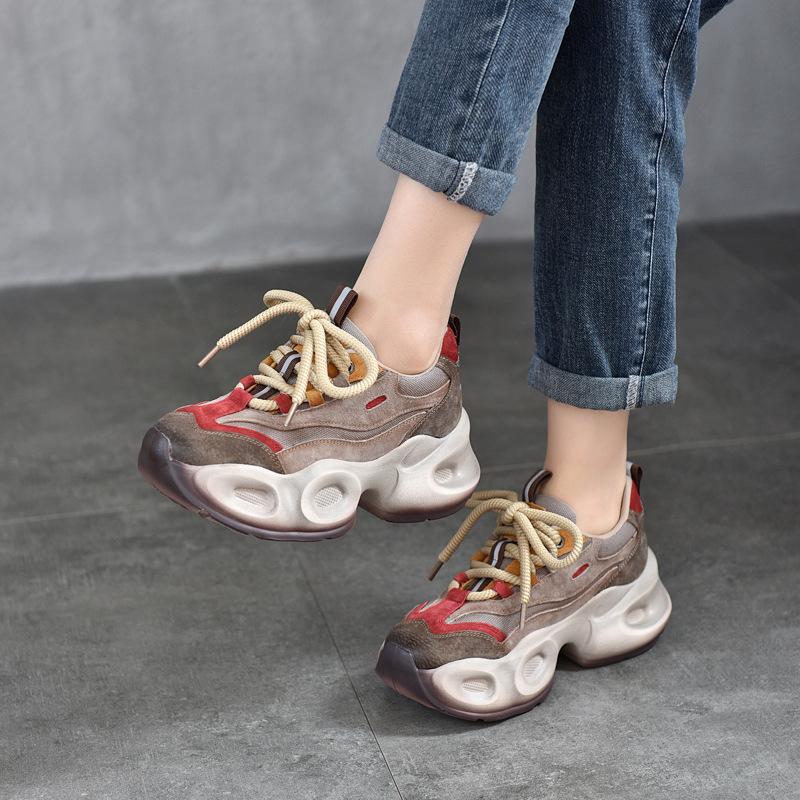 Fashion 6cm Denim Women Vulcanize Breathable Summer Spring Chunky Sneaker Genuine Leather Autumn Platform Comfy Loafer Shoes