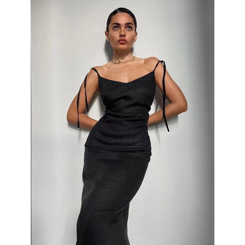 

European and American Summer Fashion Sling Sexy Backless Dress Sexy Backless Suspender Dress Black L