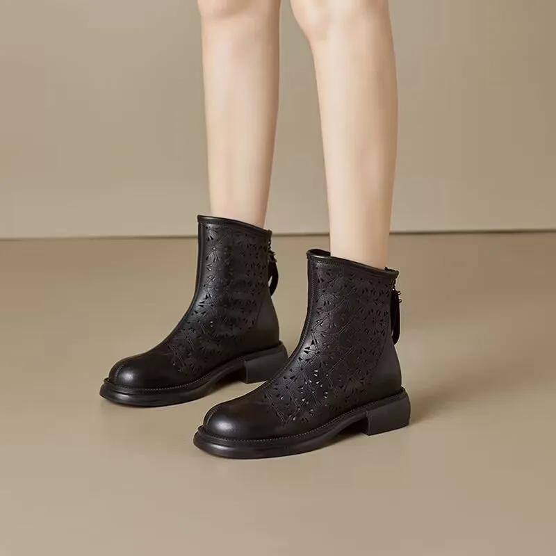 Cizme scurte de vară pentru femei, ușoare, cu goluri, sculptate, versatile, sandale, subțiri, cu fermoar în spate, cizme elegante scurte