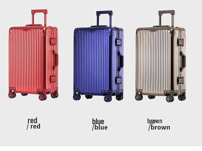 Aluminum-Magnesium Alloy Trolley Case with Universal Wheels, 24" Carry-On for Student Travel & Men's Business, with Combination Lock.