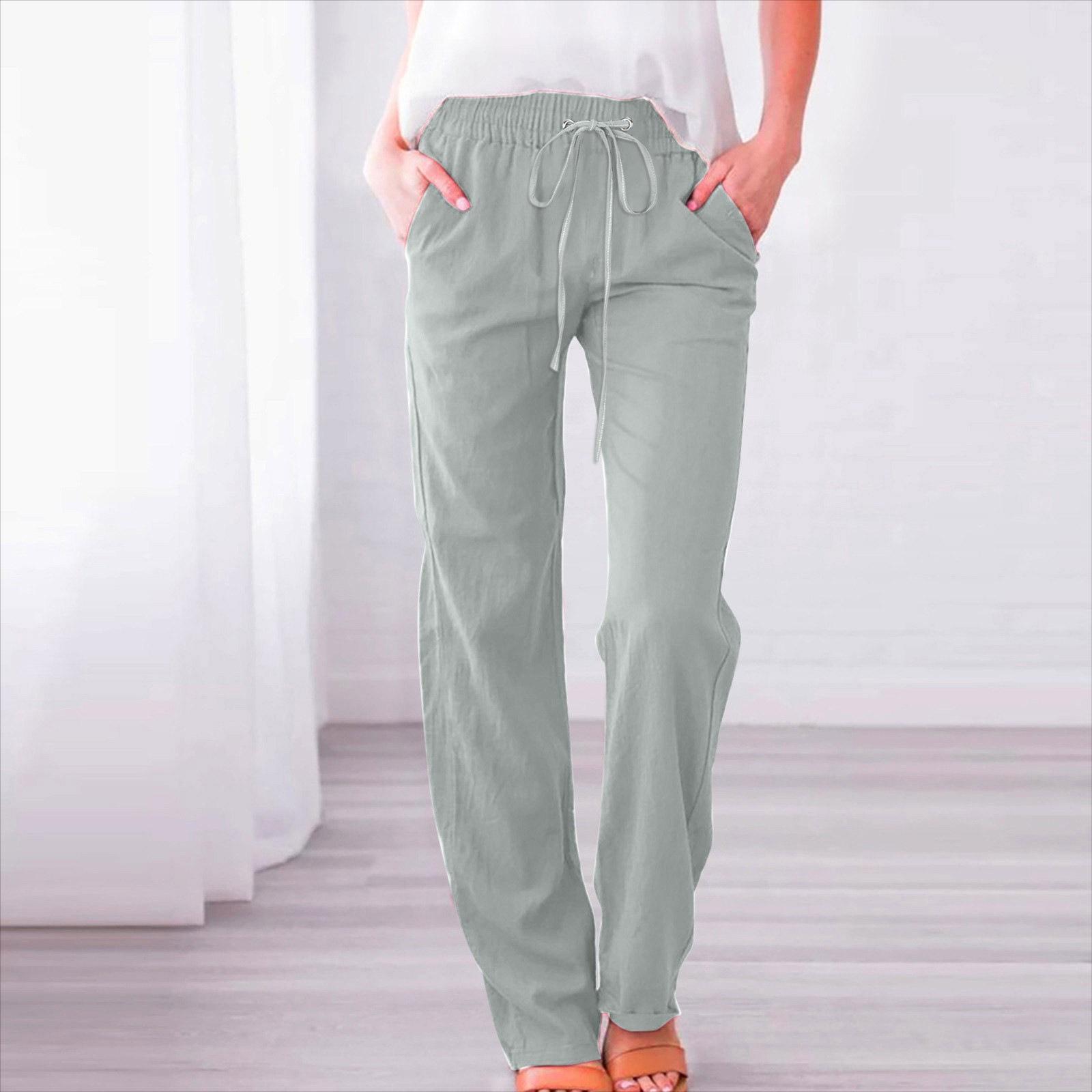 

Женские весенние и летние однотонные свободные повседневные широкие брюки из хлопка и льна с завязками 3XL