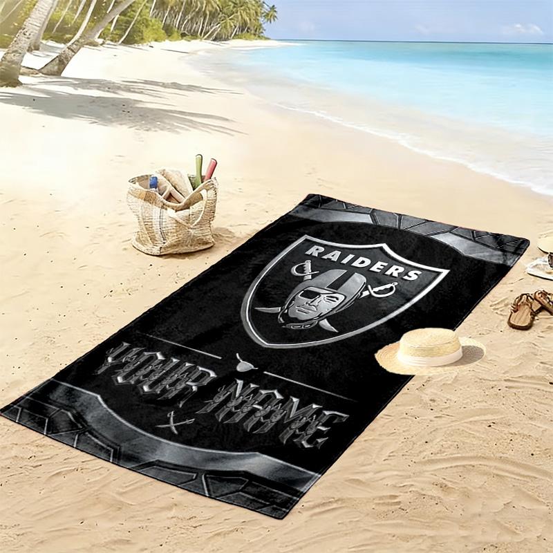 Name Custom Las Vegas Raiders Logo Print Beach Towel, Large Soft Quick Dry Towel for Beach Camping Swimming