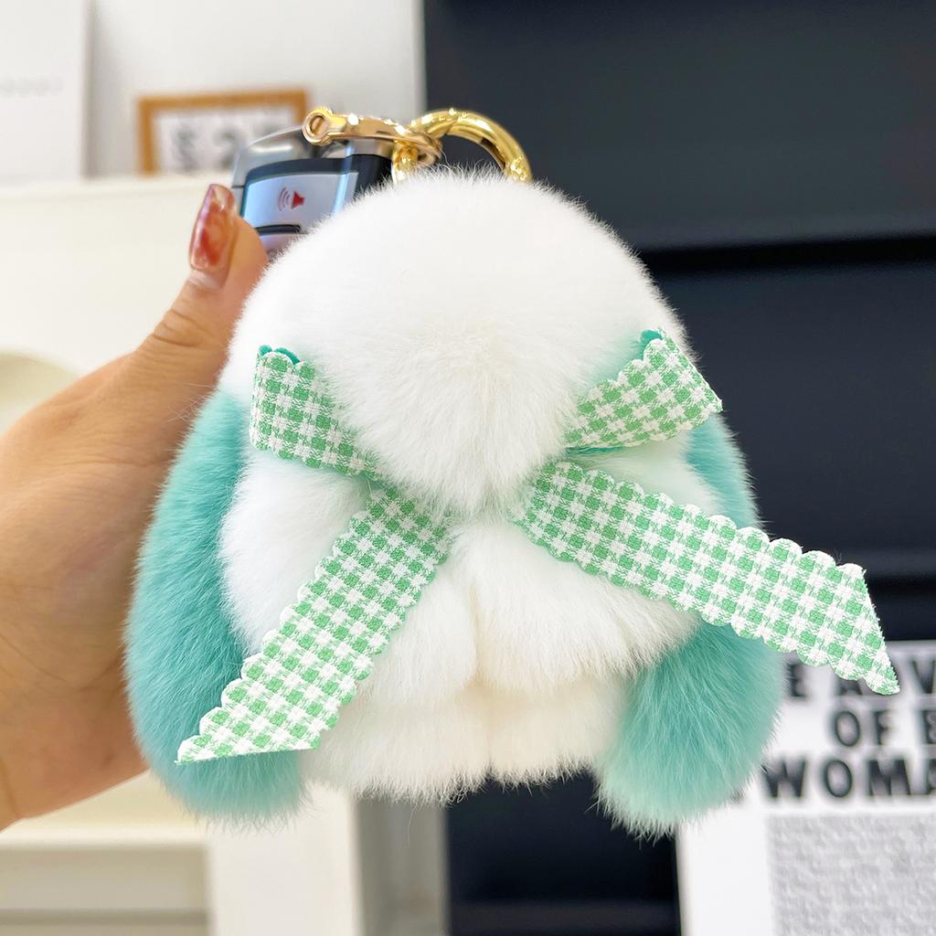 Real Rex Rabbit Hair Bowknot Little Rabbit Car Key Chain Pendant Cute Plush Drop Ear Rabbit Doll Bag Pendant