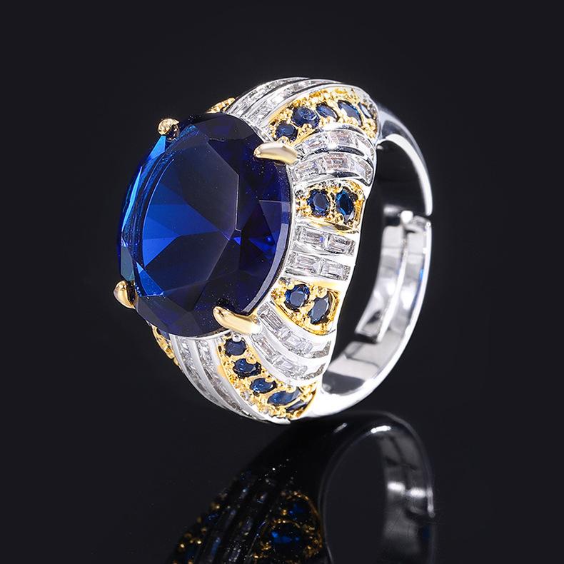 

Ювелирное кольцо с рельефным драгоценным камнем, роскошное женское кольцо для ежегодной встречи, высококачественное кольцо с розовым цирконием, подходящее по цвету синий