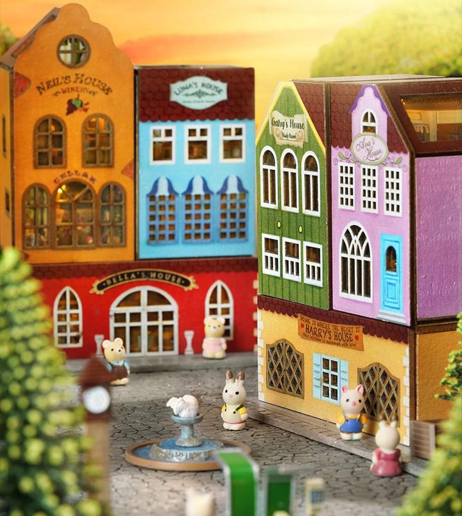 moin moin Dollhouse miniature handmade kit set of 6 types exclusive acrylic case paper parts set Freely lined up and stacked Colorful town of rabbit