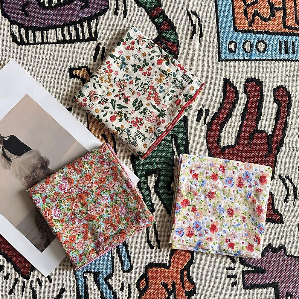 Retro Floral Print Silk Scarf Thin Square Handkerchief Simple Printed Scarves Female