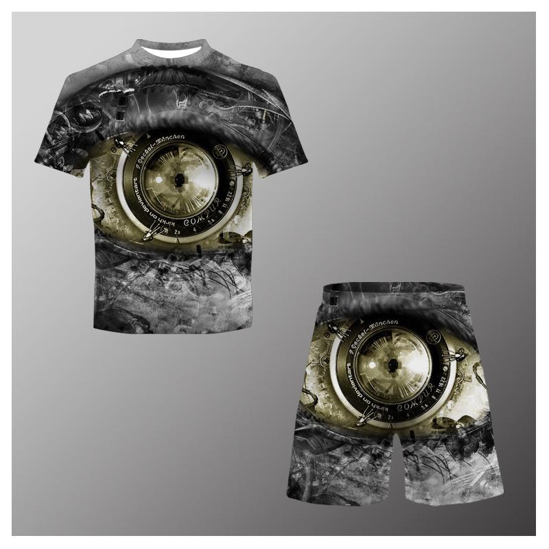 

Детский костюм с футболкой, модная повседневная одежда с принтом глаз в стиле Tech, футболка + брюки, комплект из двух предметов 160CM