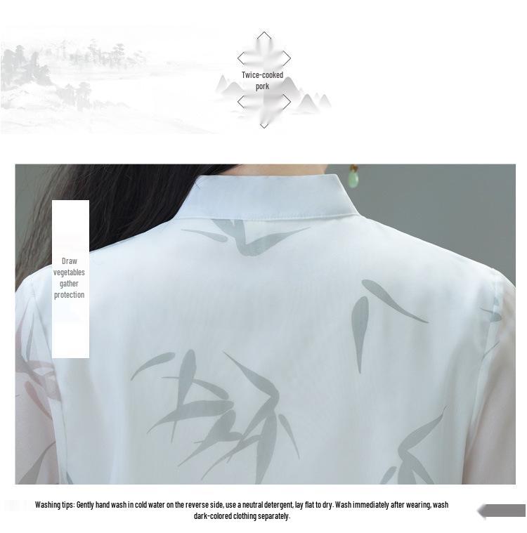 Chinese Style Retro Stand Collar Print Tang Suit Hanfu Cheongsam Top & Tea Suit Set