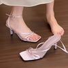 Beautiful~! Sexy Purple High Heels for Women, Thin Heels, Temperament Square Head with Open-toed Fairy Style Sandals