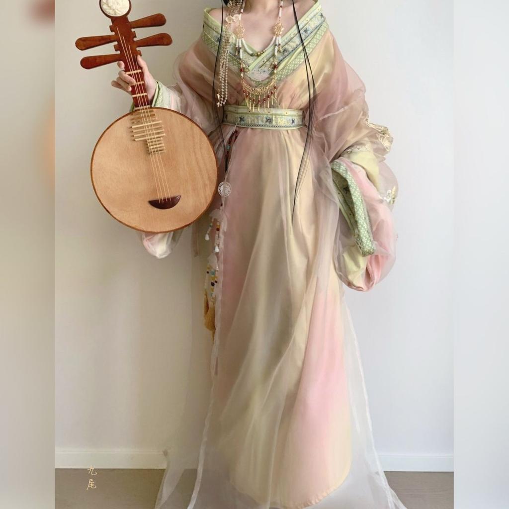 Original Chinese Warring States Style Hanfu Set,Embroidery Long Gradient Robe, Daily Wear & Stage Performance Outfit For Women