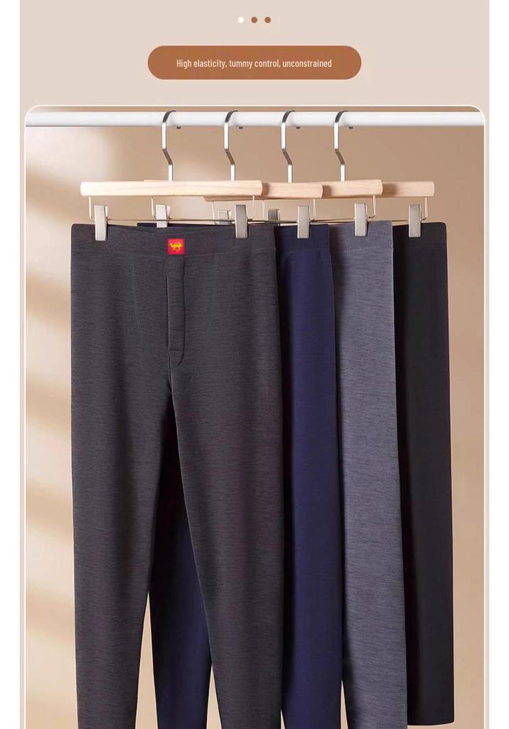 Men's Gray Thermal Camel Hair Leggings with Fleece Lining - Thick, High Elasticity, Tight-fitting, Warm Winter Cotton Pants