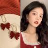 New Fashionable Flocked Earrings, Silver Needle Bow Earrings, High-end Feeling, Niche Red Earrings
