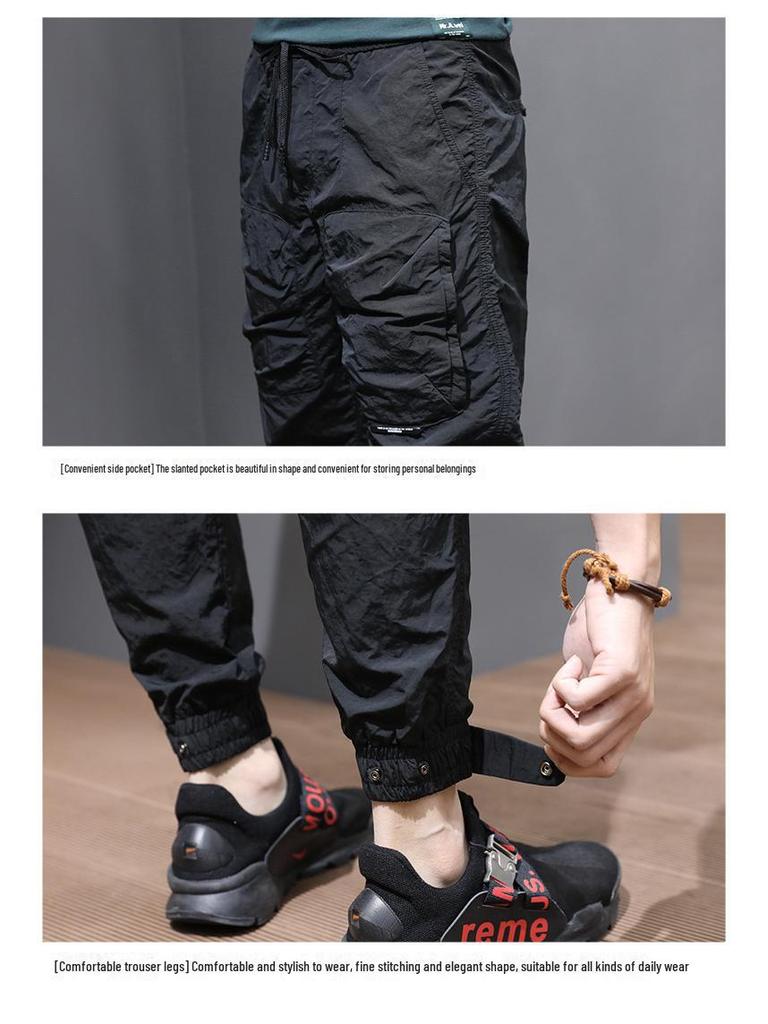 Men's Quick-Dry Slim-Fit Casual Pants - Summer Style with Cuffs, Loose Fit, Large Size, Korean Sport Design.
