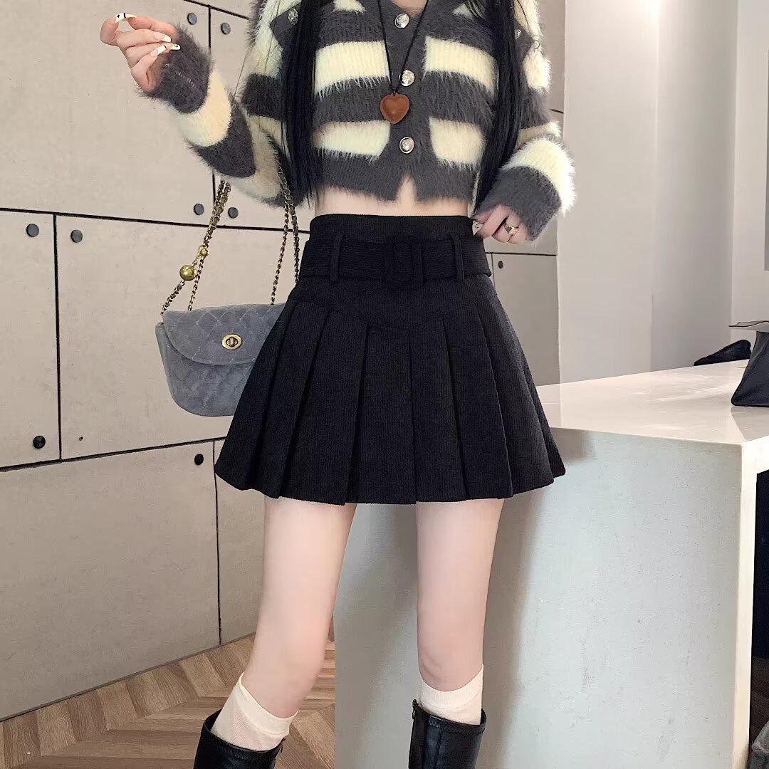 

Женская плиссированная вельветовая юбка с высокой талией — новый весенний облегающий дизайн Medium чёрный