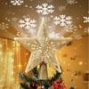 Christmas Tree Topper Lighted with Built-in Led Rotating Snowflake Projector Lights, Hollowed Tree Topper with Plug Christmas Decorations