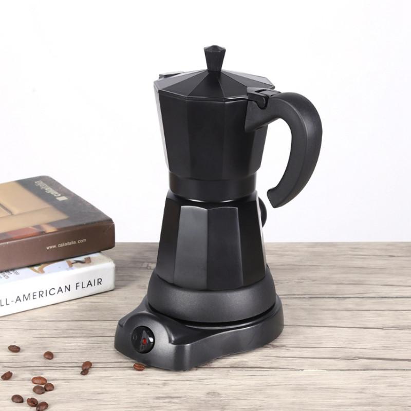 Household Portable Fast Heating Electric Coffee Pot All Aluminum Black Electric Mocha Pot Italian Espresso Coffee Cooker