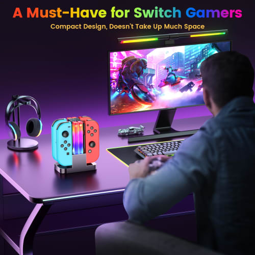 [2024 NEW Model] Wenocally Switch & Switch Organic EL Joy-Con Charger Stand RGB Light 6 Joy-Con Switch Switch with Timing Function Overcharge Preventi