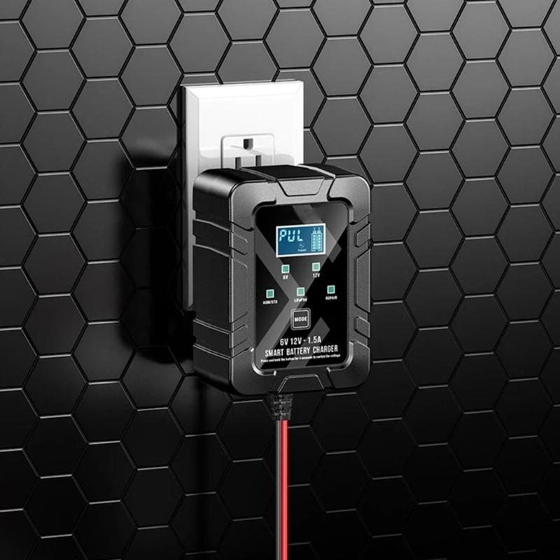 50-60Hz Automatic 6V 12V 1.5A Battery Maintainer Overload Protection Suitable for Car Motorcycles RVs with Fast Charging