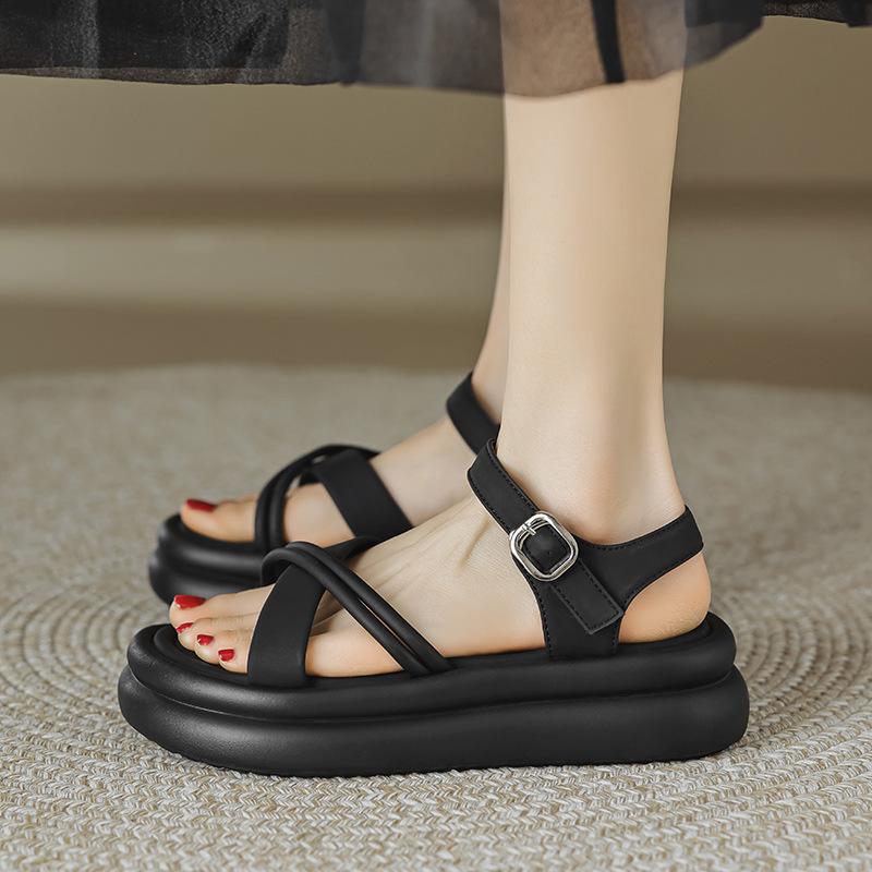 Augustine Sandals Women's 2025 New Summer Thick-soled Flat-soled Black Mori Cool Slippers Casual Beach Shoes