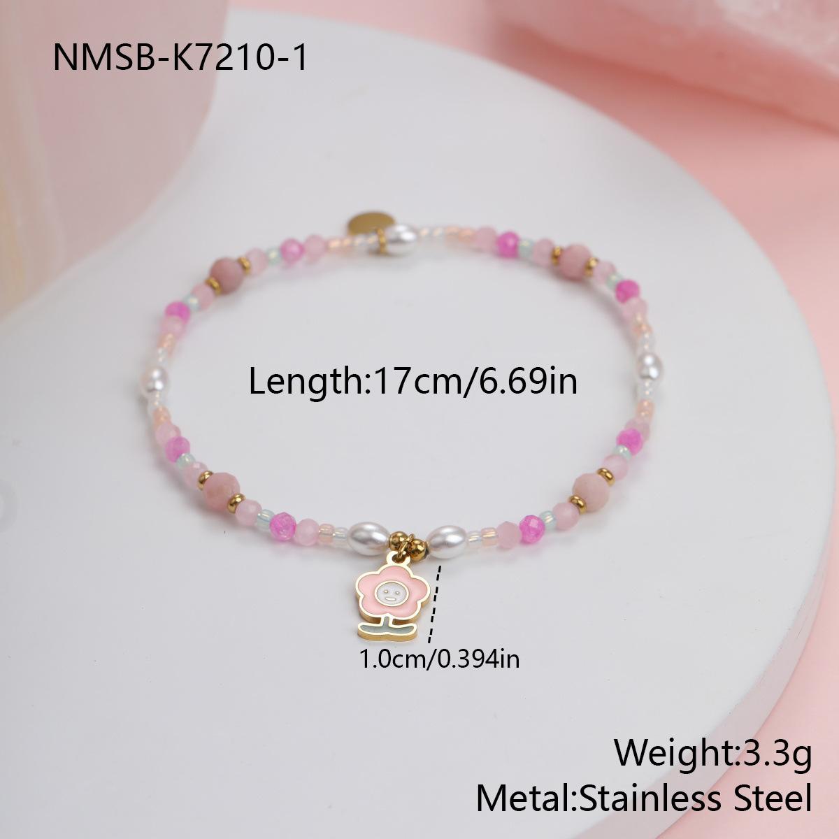 GEMCHIC Women s Pink Beaded Bracelet Set with Pearl Flower Heart Charms