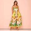 Summer new sexy suspender temperament printed high waist big pendulum dress women