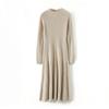 Slimming Mid-length Dress for Women Half Turtleneck Knitted Dress Solid Color A-line Sweater Dress for Autumn and Winter