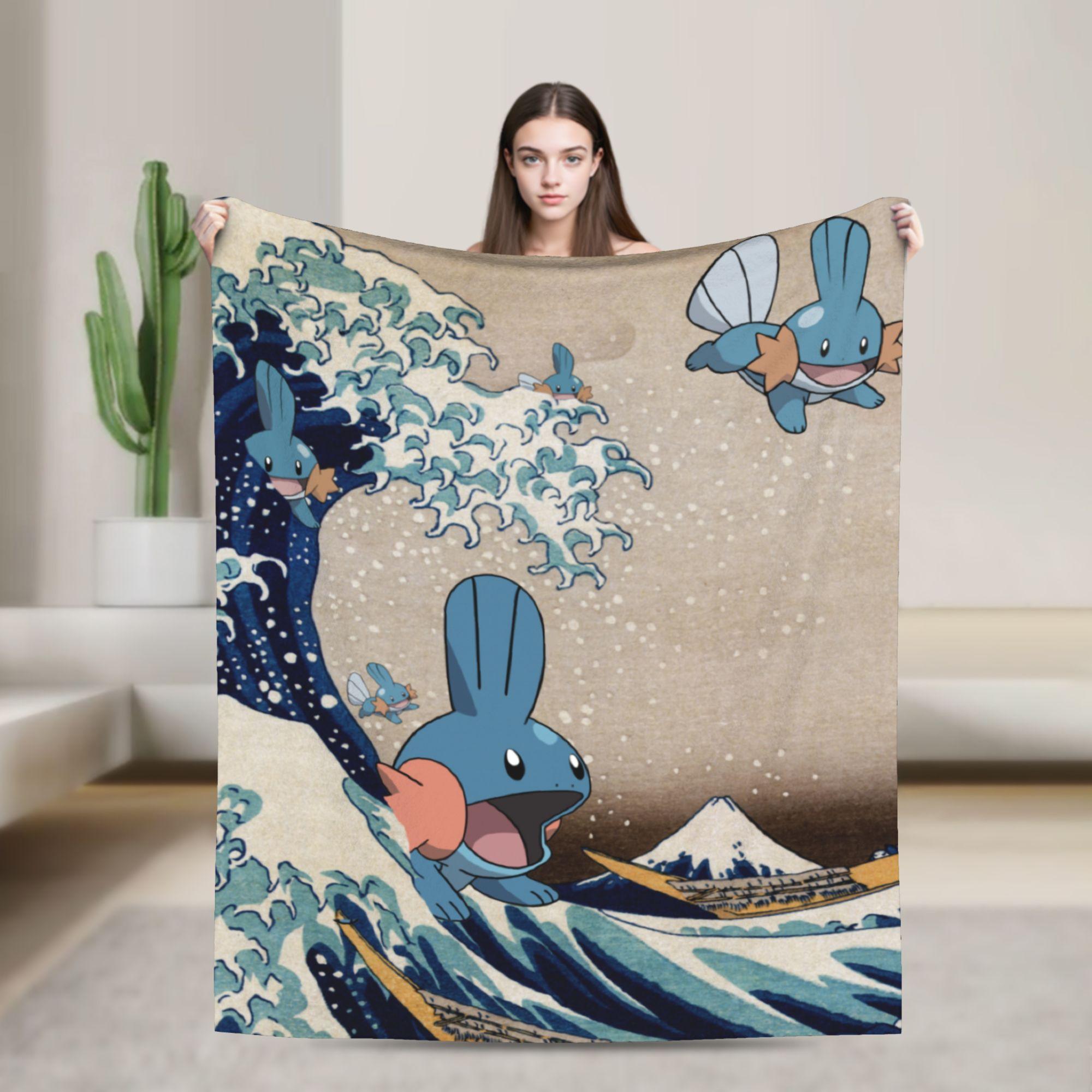 Pokemones Mudkip Wave Blanket Flannel All Season  Breathable Super Soft Throw Blanket for Home Couch Quilt 30x40in