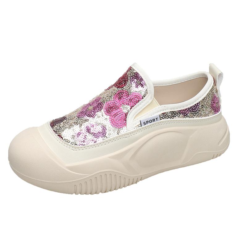 Chaussures décontractées à paillettes et fleurs pour femmes, baskets de printemps à semelle souple en maille respirante, chaussures modernes d'extérieur à enfiler pour femmes