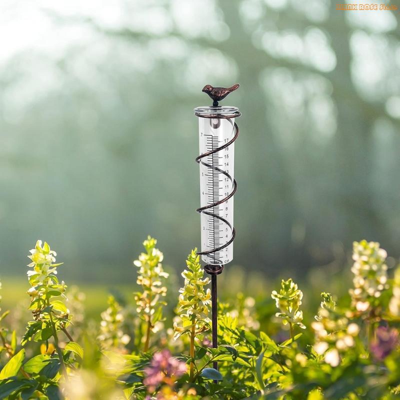 K1AE Large Bold Marking Rain Gauge with Adjustable Metal Stake for Precise Garden Rainfall Measurement and Decorative Cast