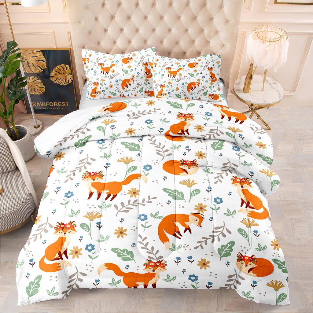 Kemila 3D drăguț cu desene animate husă de pilota cu vulpe cu nouă cozi și tavă de pernă Set de lenjerie de pat dublu Imprimare digitală Vânzare directă