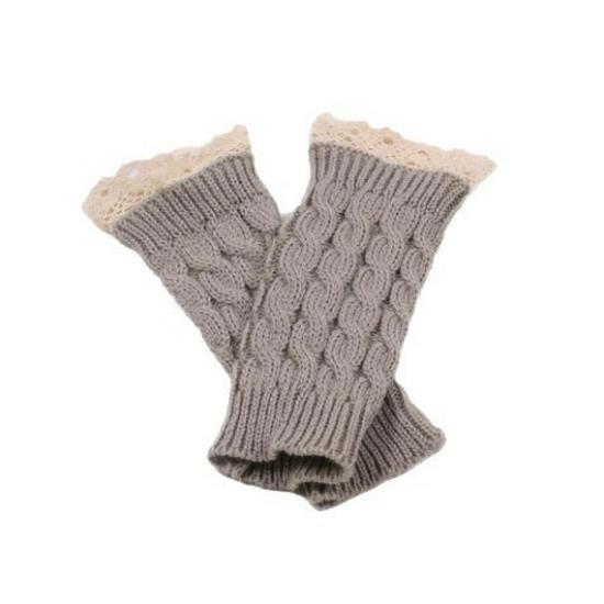 Nova chegada: Luvas de lã tricotada com desconto, punho de renda e manga falsa para aquecer no outono/inverno.