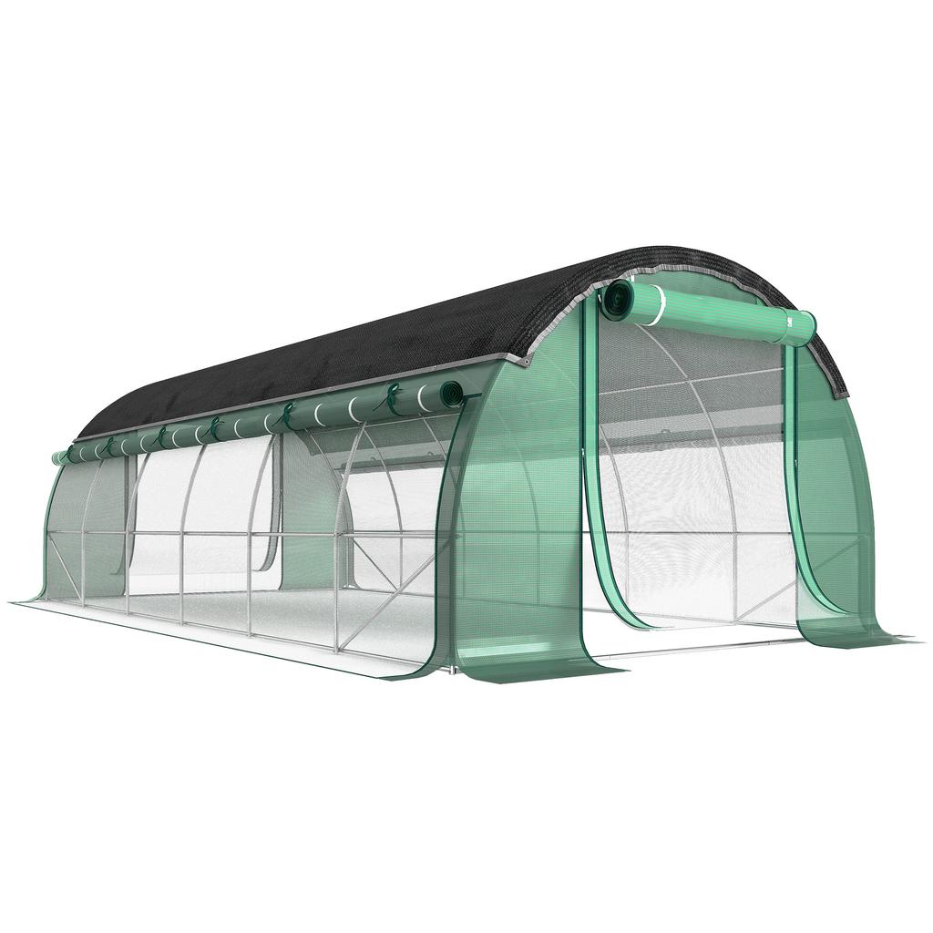 6 X 3 X 2 M Polytunnel Greenhouse with Sun Protection Net, Roll-Up Side Walls, Plastic Cover, Steel Frame, Green