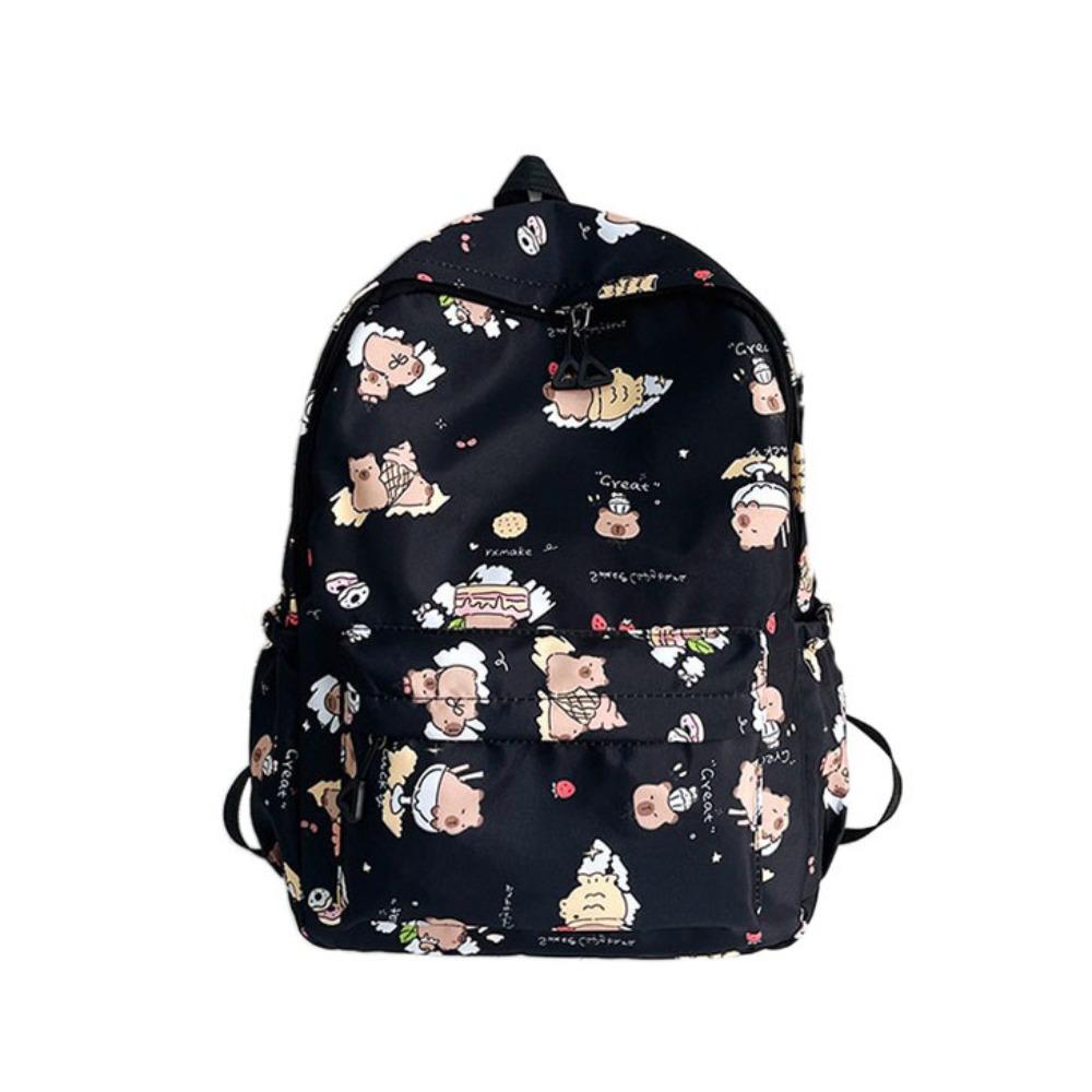 Wide Straps Cartoon Animal Daypack Nylon Large Capacity School Bag Fashion Capybara Backpack  Daily