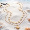 Layered Necklace Double Layer Shell Pendant Lightweight Hypoallergenic Women Faux
