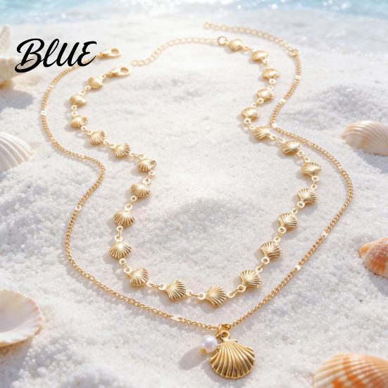 Layered Necklace Double Layer Shell Pendant Lightweight Hypoallergenic Women Faux