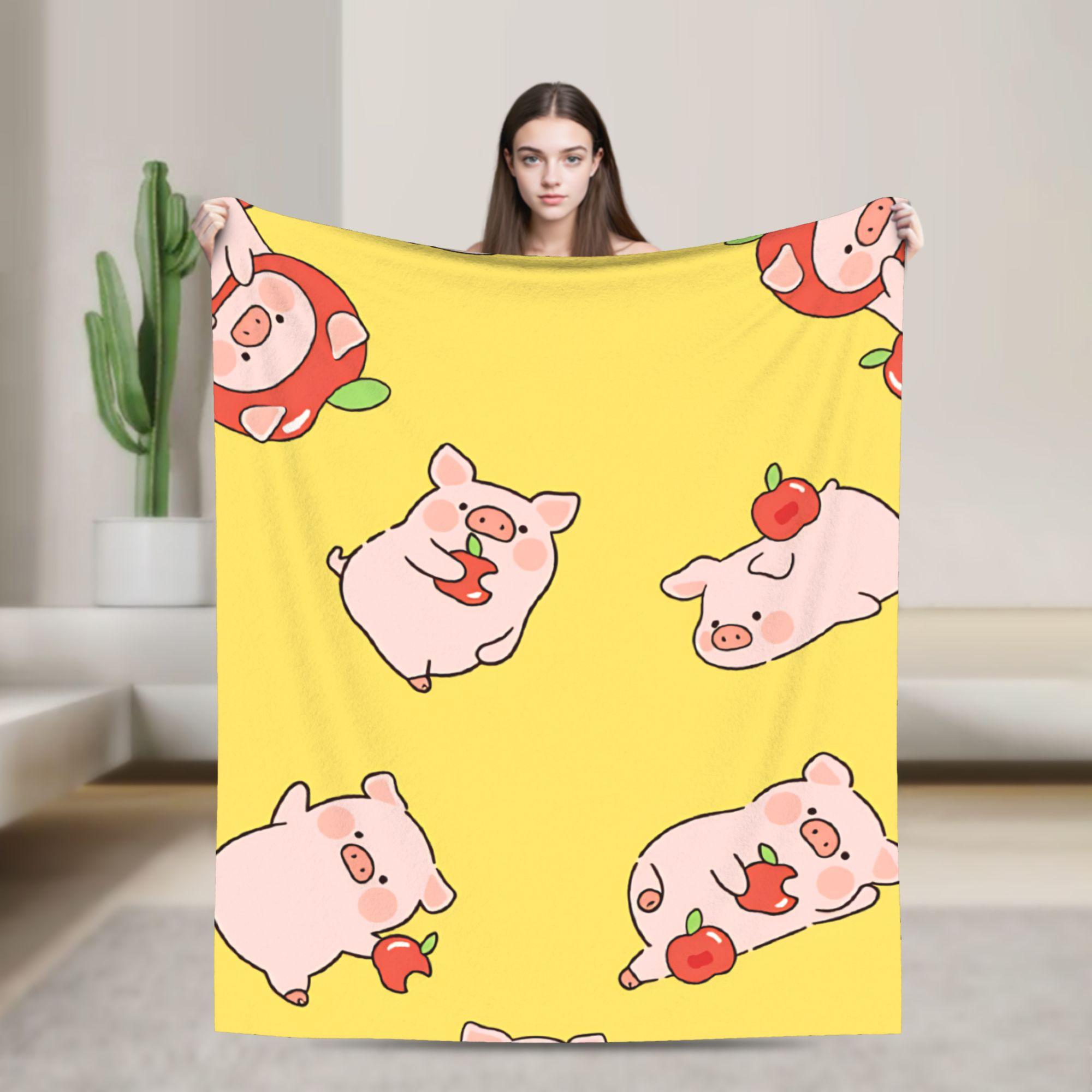 

L-Lulu Pig Blanket Quality Warm Soft Bedding Throws Winter Kids Adult Couch Chair Fluffy Bedspread 75x90cm