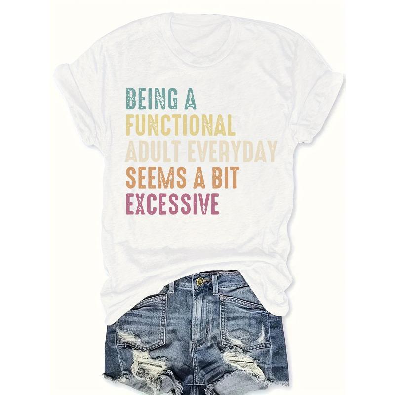 European sizes Spring-Summer Letter Print Crew Neck T-Shirt | Casual Short Sleeve Top for Women S