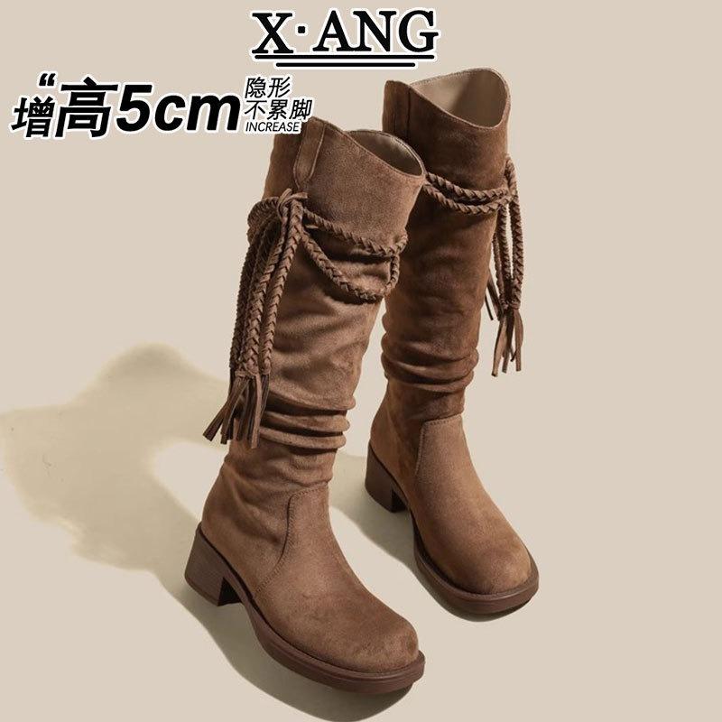 Cowhide version but knee high boots children thick heel thin knight boots fringed pile boots western cowboy boots long boots