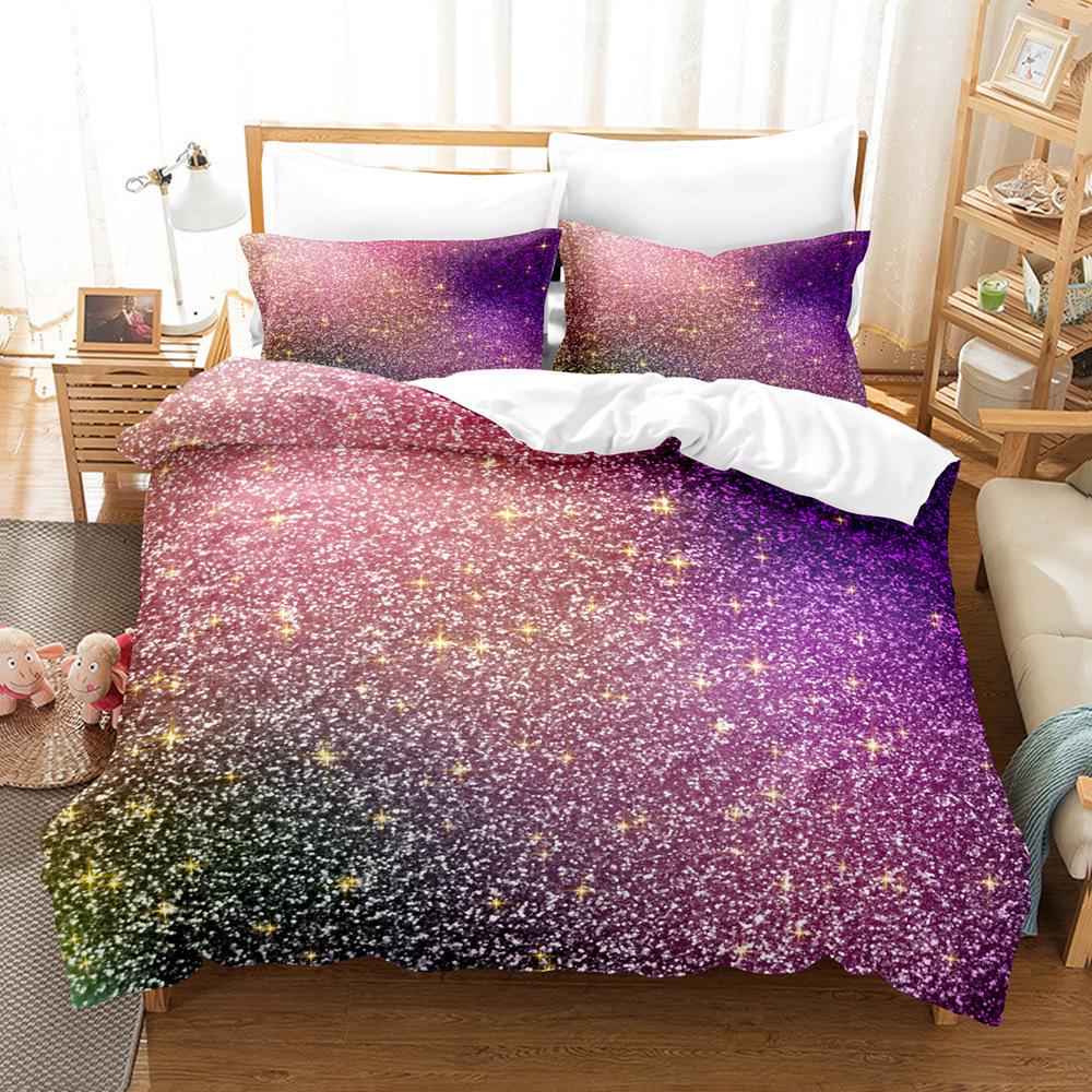 Three-Piece Set Of Colorful Fluorescent Quilt Cover Sheets 3D Digital Bedding