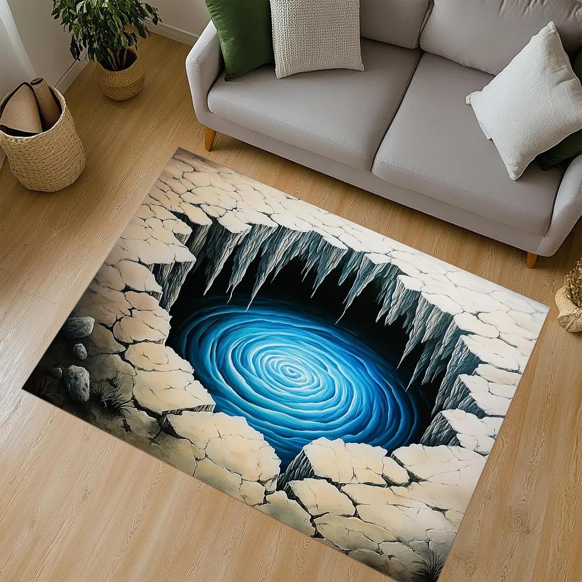 

3D Illusion Rug 2D Printing Deep Hole Design Gaming Room Living Room Bedroom Home Carpets Lounge Room Coffee Table Floor Mat 40cm x 60cm