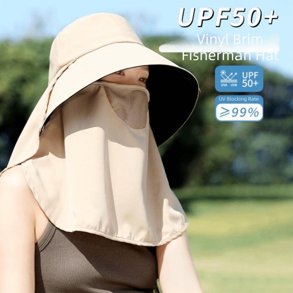 Wide Brim Sunscreen Fisherman Hat Lightweight Full Face Cover Sunshade Sun Hat Neck Guard Breathable Neck Flap Hat Beach