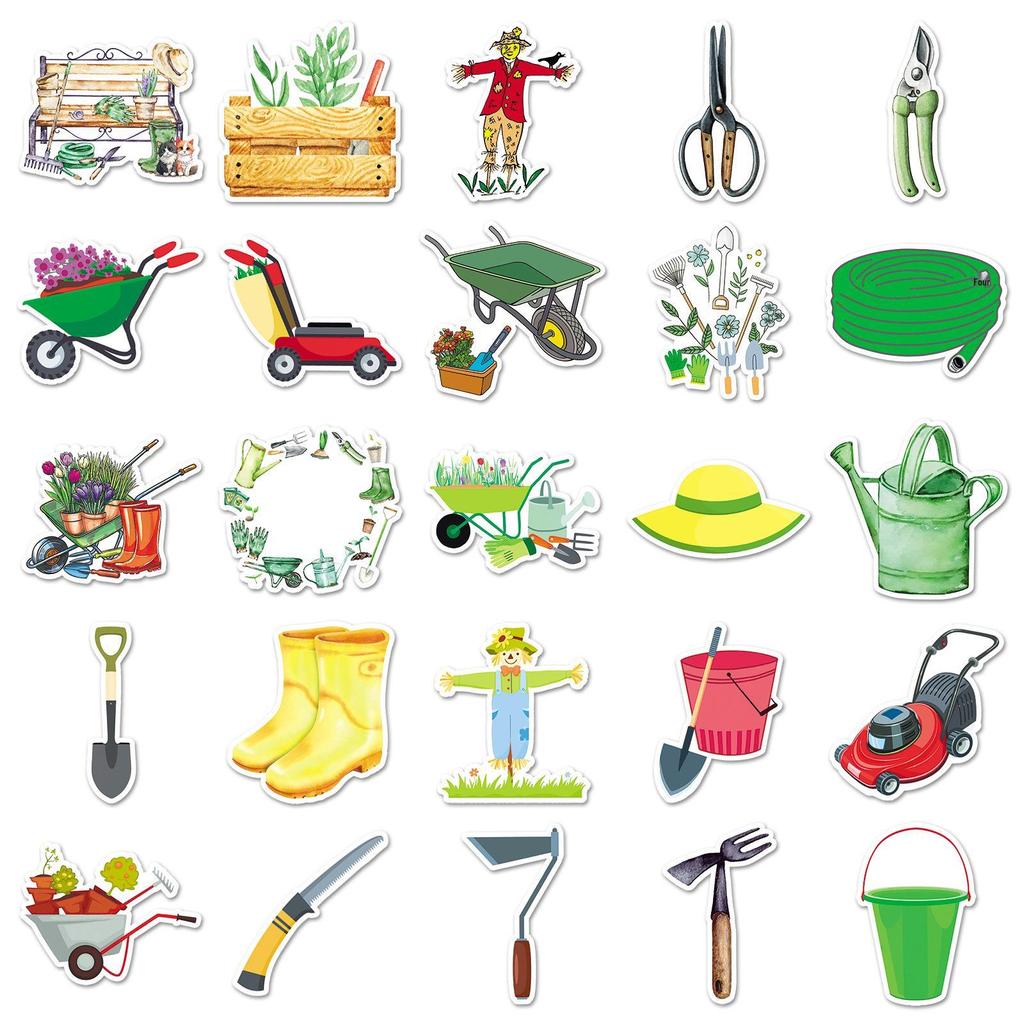 51PCS Garden Tools Cartoon Graffiti Stickers for Personalizing Suitcases, Water Bottles, and Computers