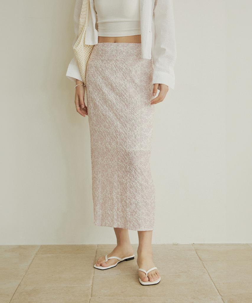 ADAUL Embo Chiffon Flower H Line Long Skirt - Pink