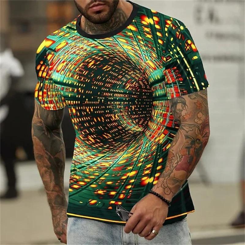 Men's Geometic Optical Illusion T Shirt 3D Print Short Sleeve Crew Neck T Shirt for Men Sport Tshirts
