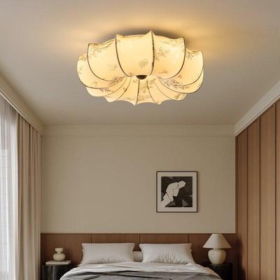 French Mid-Century Wabi-Sabi Ceiling Light: Retro South Seas Fabric Print for Bedroom & Study