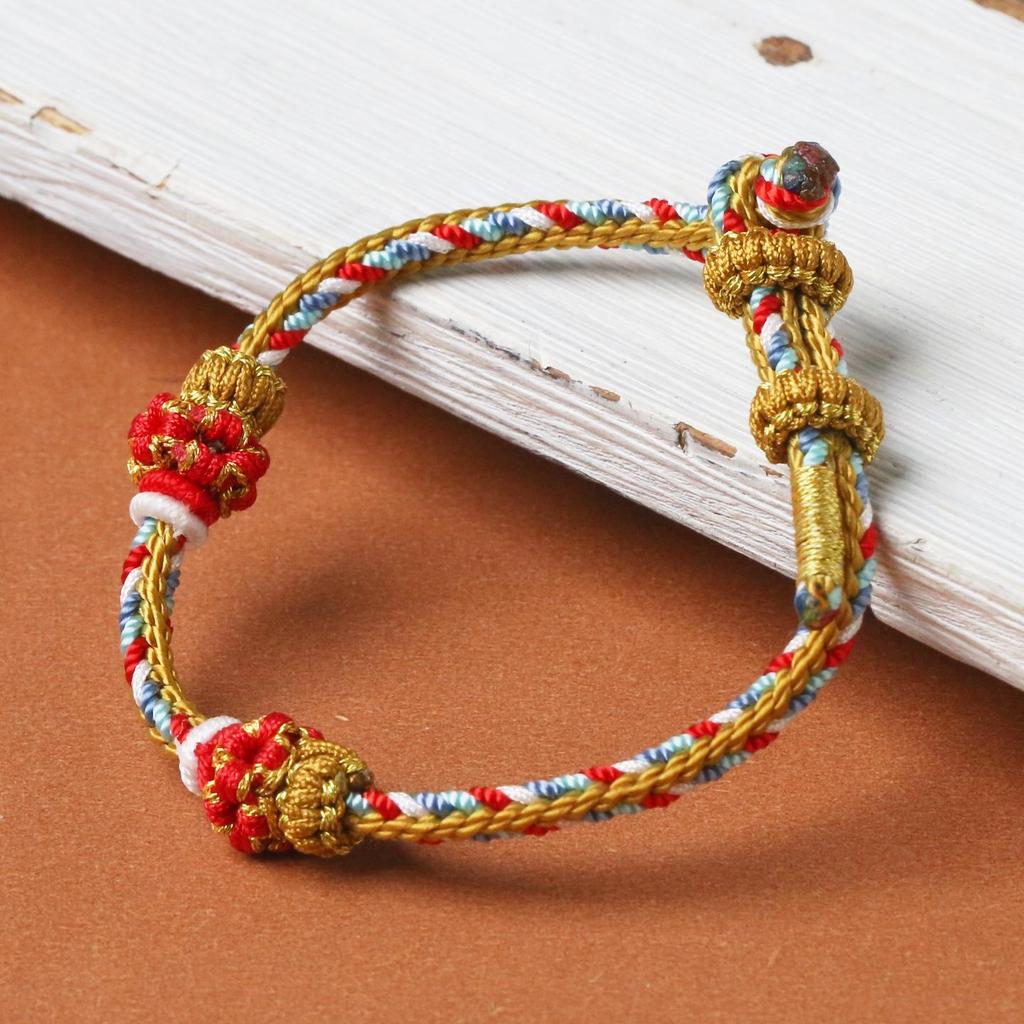 Dunhuang Handmade Red Bracelet for Women and Men, DIY Tibetan Style with Optional Gold Beads