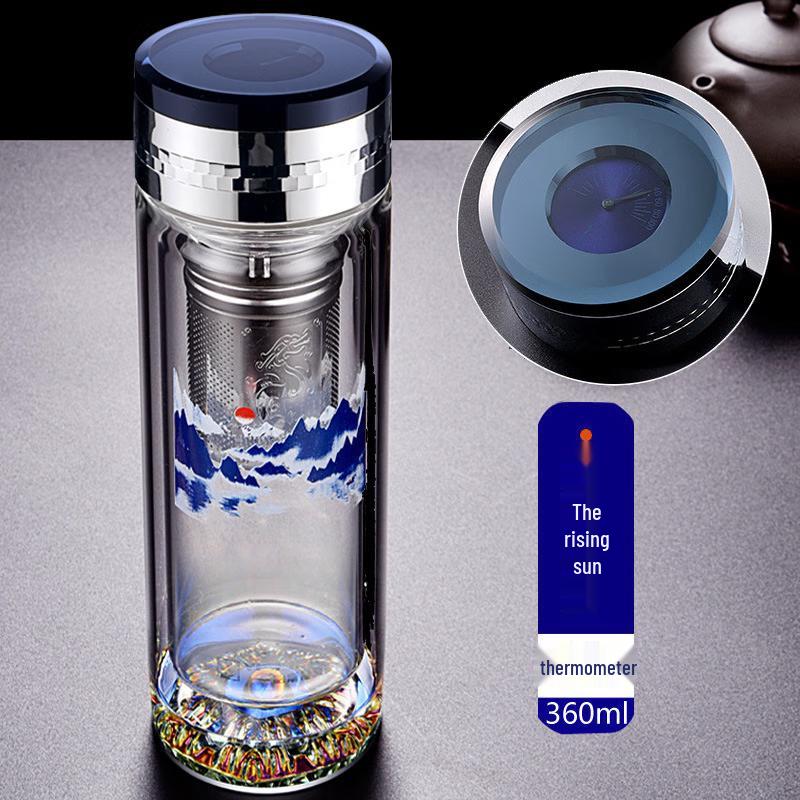 YISIJIA Double Wall Tea Infuser Glass Mug with Thermometer