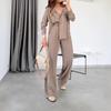 European and American Women's Clothing New V-neck Long-sleeved Shirt Top High-waisted Mopping Wide-leg Pants Commuter Suit